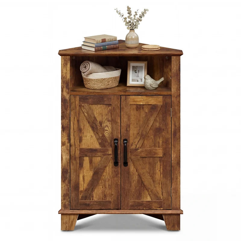 4-Tier Corner Cabinet, Rustic Brown