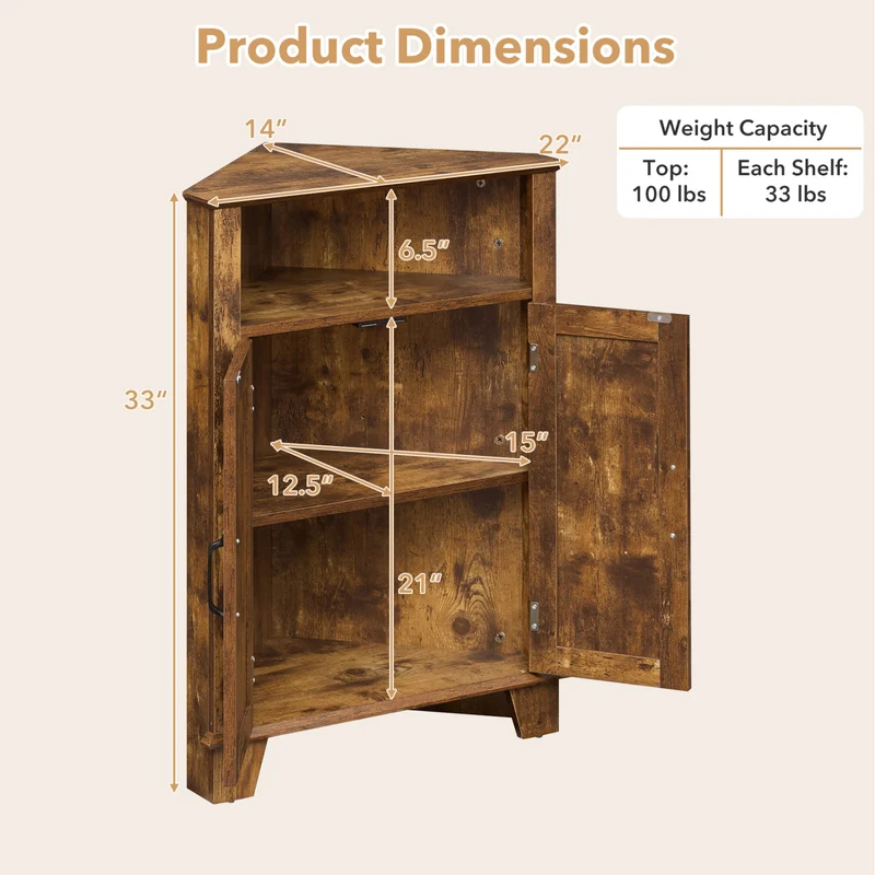 4-Tier Corner Cabinet, Rustic Brown