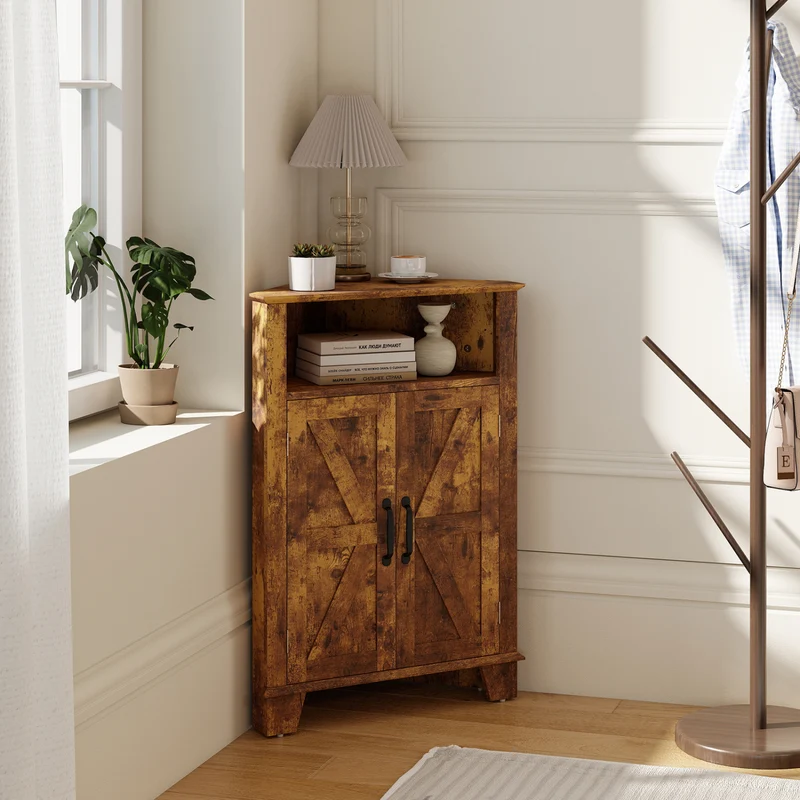 4-Tier Corner Cabinet, Rustic Brown