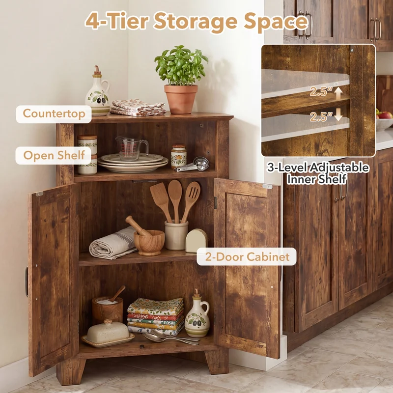 4-Tier Corner Cabinet, Rustic Brown