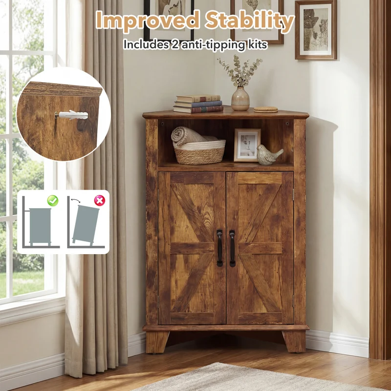 4-Tier Corner Cabinet, Rustic Brown