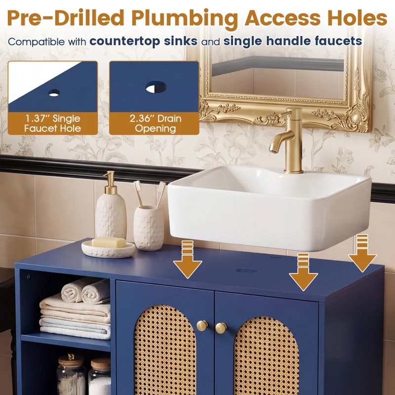 36 Inch Under Sink Cabinet, Boho Sink Base, Navy
