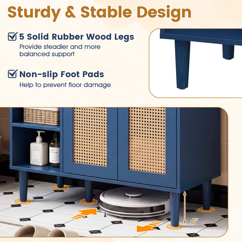 36 Inch Under Sink Cabinet, Boho Sink Base, Navy
