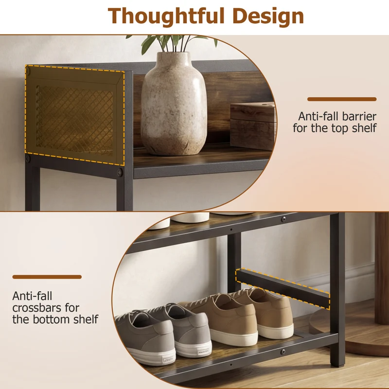 4-Tier Shoe Rack, Industrial Metal Frame, Rustic Brown