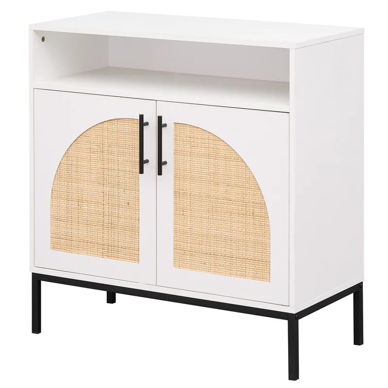 32" Sideboard Buffet Cabinet with Rattan Doors, White