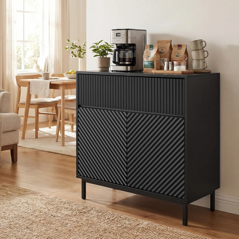 32" Wide Buffet Cabinet, 2 Doors, 1 Drawer, Black