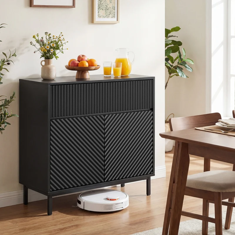 32" Wide Buffet Cabinet, 2 Doors, 1 Drawer, Black
