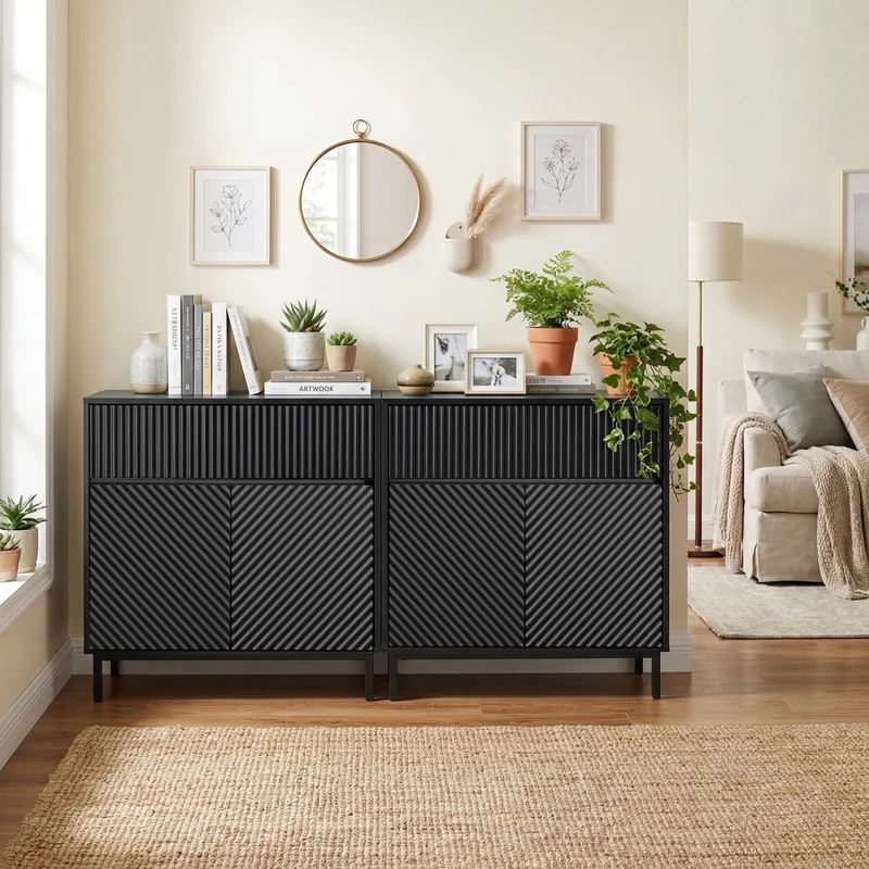32" Wide Buffet Cabinet, 2 Doors, 1 Drawer, Black