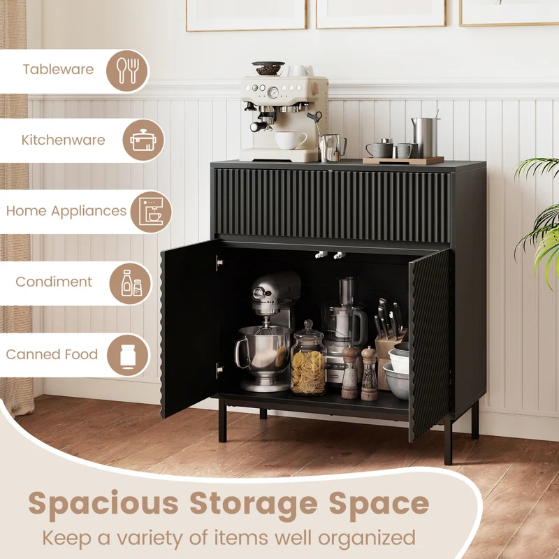 32" Wide Buffet Cabinet, 2 Doors, 1 Drawer, Black