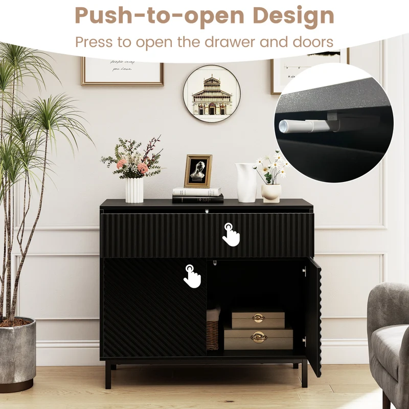 32" Wide Buffet Cabinet, 2 Doors, 1 Drawer, Black