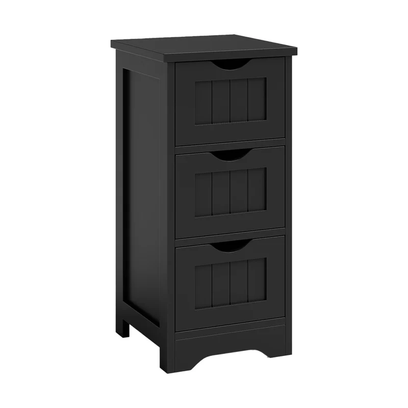 Wooden Bathroom Storage Cabinet, 3-Tier, Black