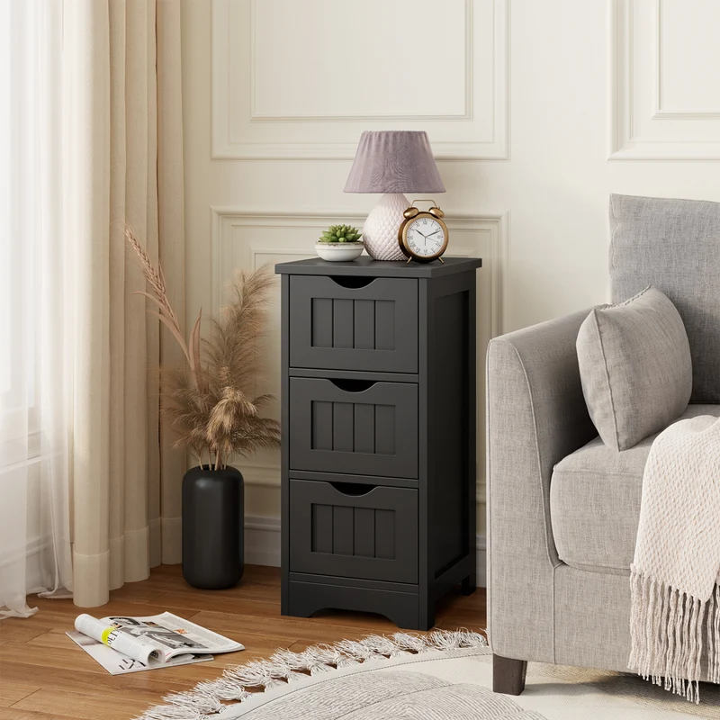 Wooden Bathroom Storage Cabinet, 3-Tier, Black