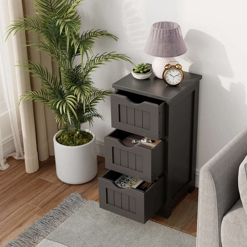 Wooden Bathroom Storage Cabinet, 3-Tier, Black