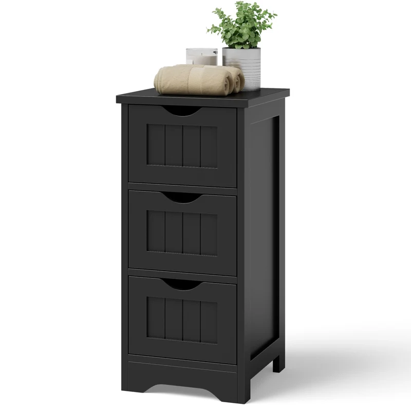 Wooden Bathroom Storage Cabinet, 3-Tier, Black