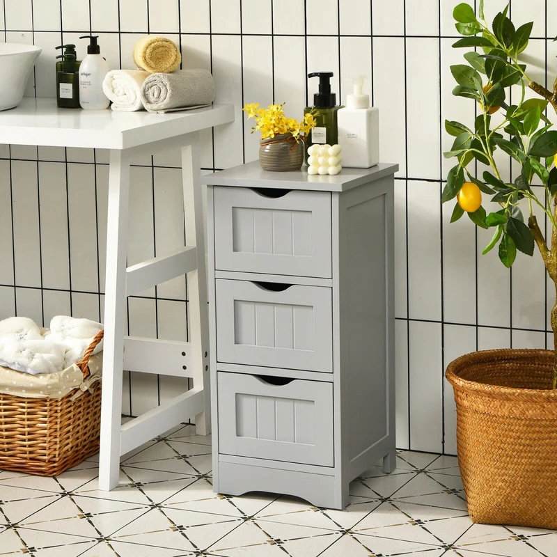 Wooden Free Standing Storage Cabinet, 3-Tier, Gray
