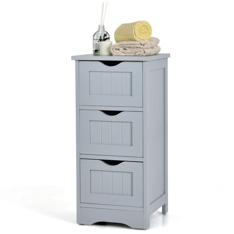 Wooden Free Standing Storage Cabinet, 3-Tier, Gray