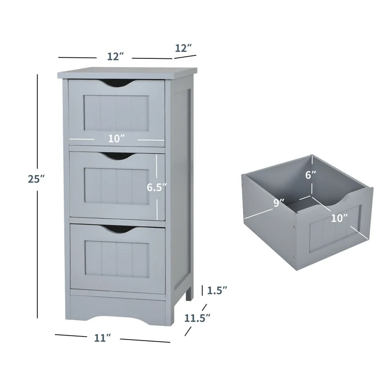 Wooden Free Standing Storage Cabinet, 3-Tier, Gray