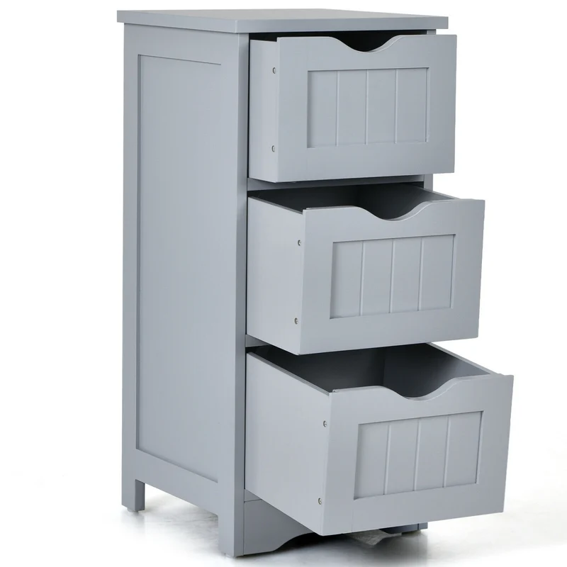Wooden Free Standing Storage Cabinet, 3-Tier, Gray