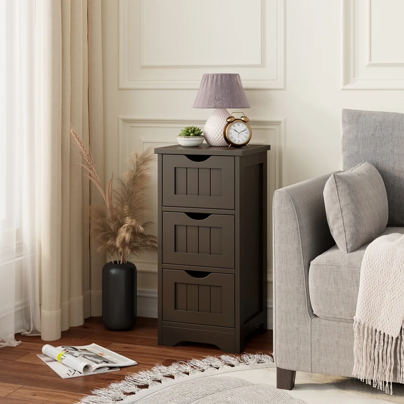 Wooden Free Standing Storage Cabinet, 3-Tier, Brown