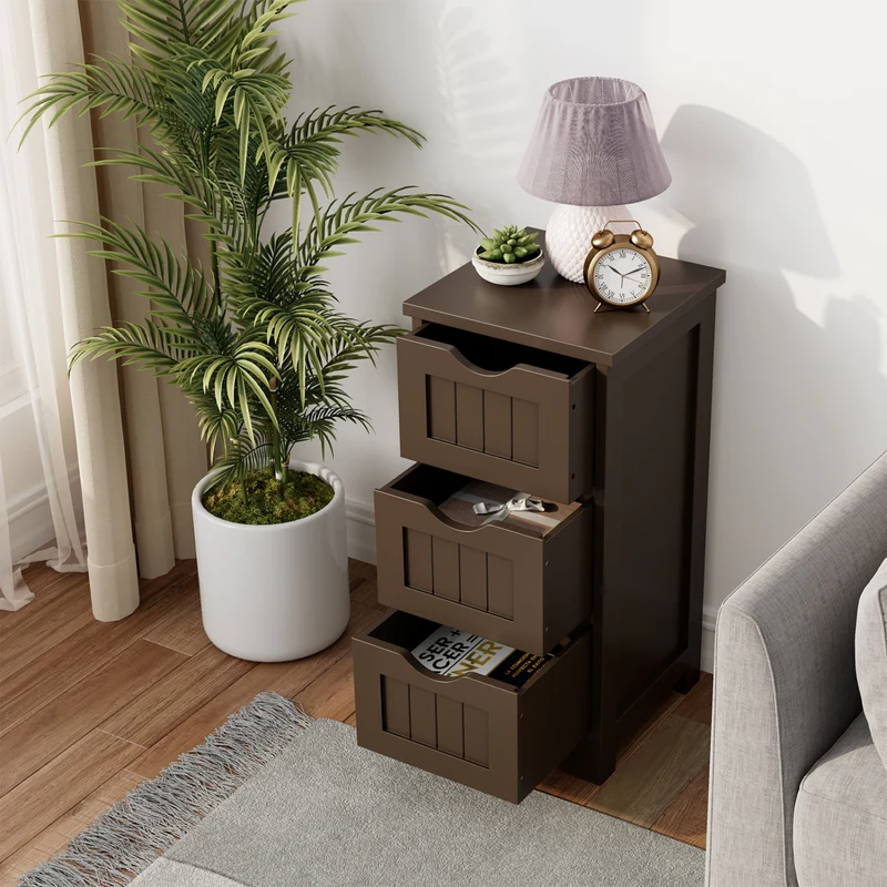 Wooden Free Standing Storage Cabinet, 3-Tier, Brown