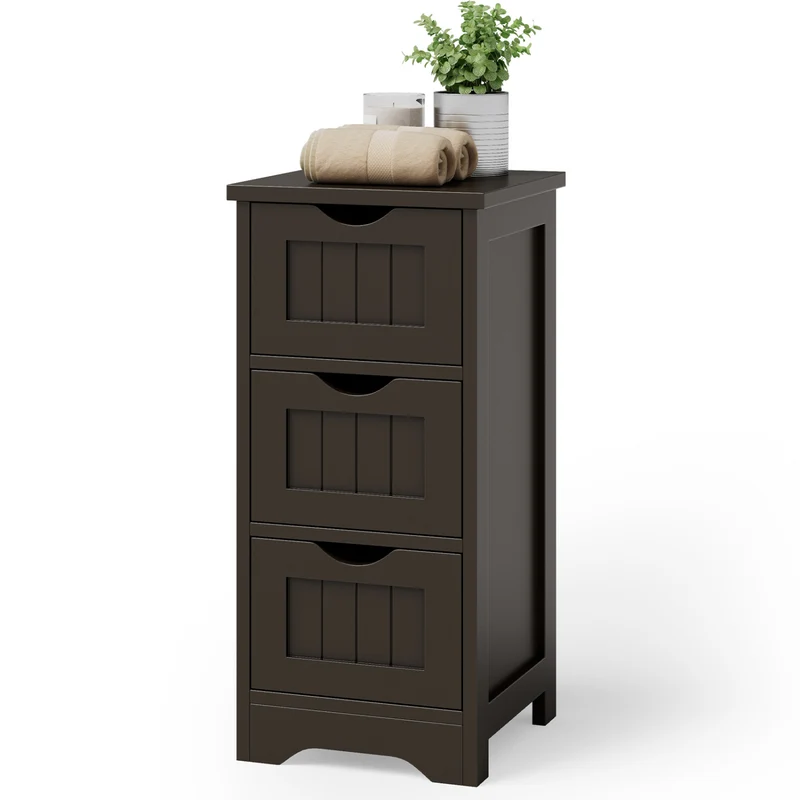Wooden Free Standing Storage Cabinet, 3-Tier, Brown