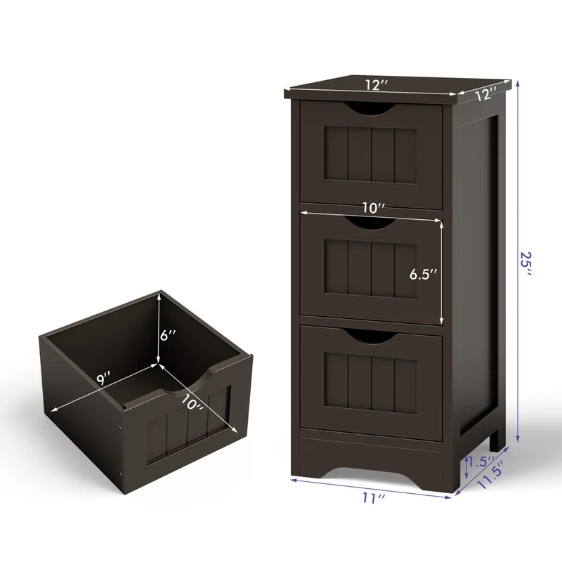 Wooden Free Standing Storage Cabinet, 3-Tier, Brown
