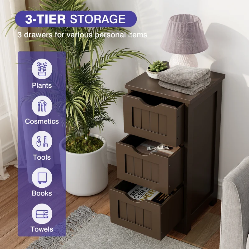 Wooden Free Standing Storage Cabinet, 3-Tier, Brown