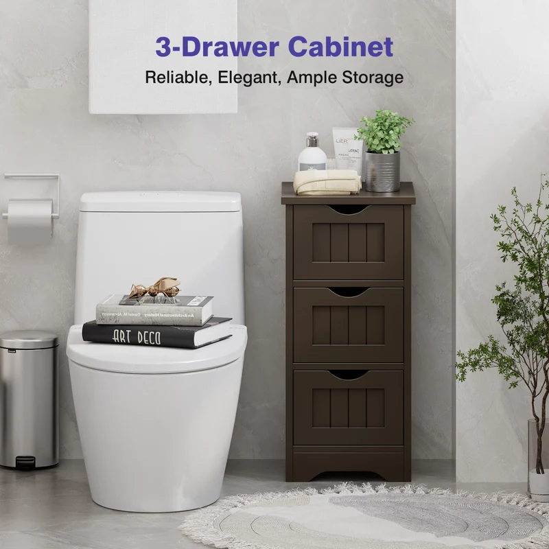 Wooden Free Standing Storage Cabinet, 3-Tier, Brown