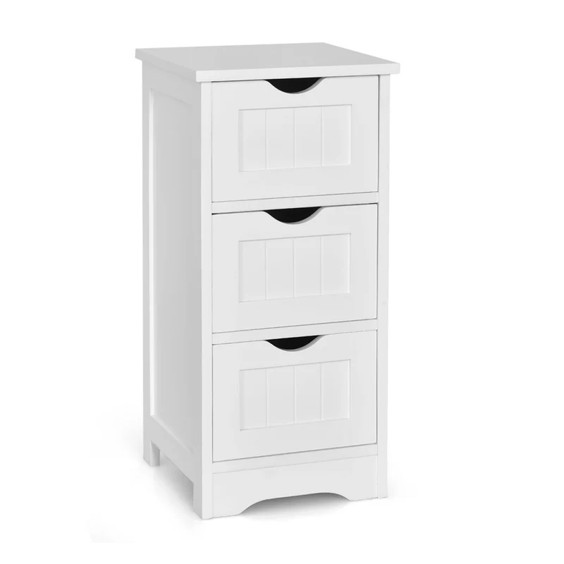 Wooden Bathroom Storage Cabinet, 3-Tier Free Standing Organizer, White