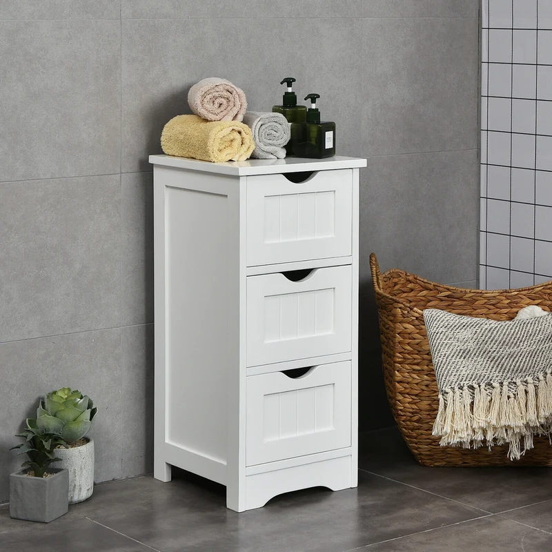 Wooden Bathroom Storage Cabinet, 3-Tier Free Standing Organizer, White