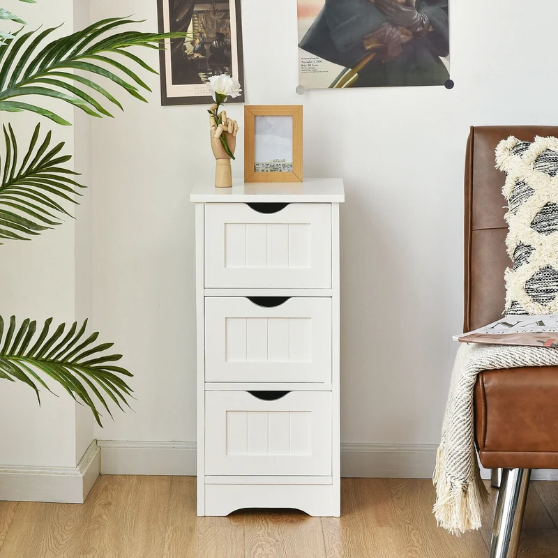 Wooden Bathroom Storage Cabinet, 3-Tier Free Standing Organizer, White