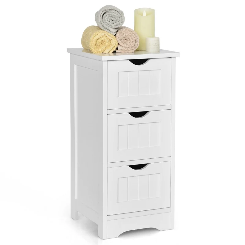 Wooden Bathroom Storage Cabinet, 3-Tier Free Standing Organizer, White