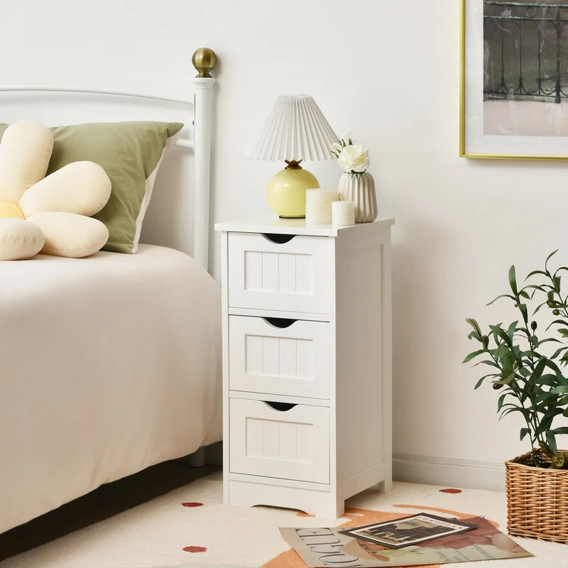 Wooden Bathroom Storage Cabinet, 3-Tier Free Standing Organizer, White