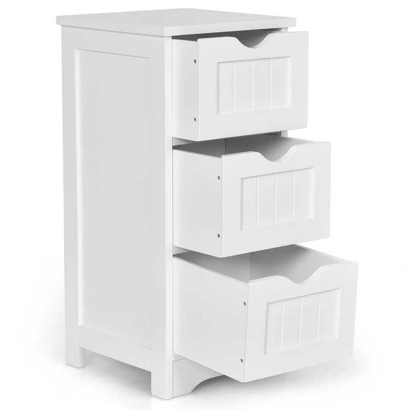Wooden Bathroom Storage Cabinet, 3-Tier Free Standing Organizer, White