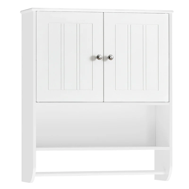 Bathroom Wall Cabinet With Towel Bar, Adjustable Shelf, White