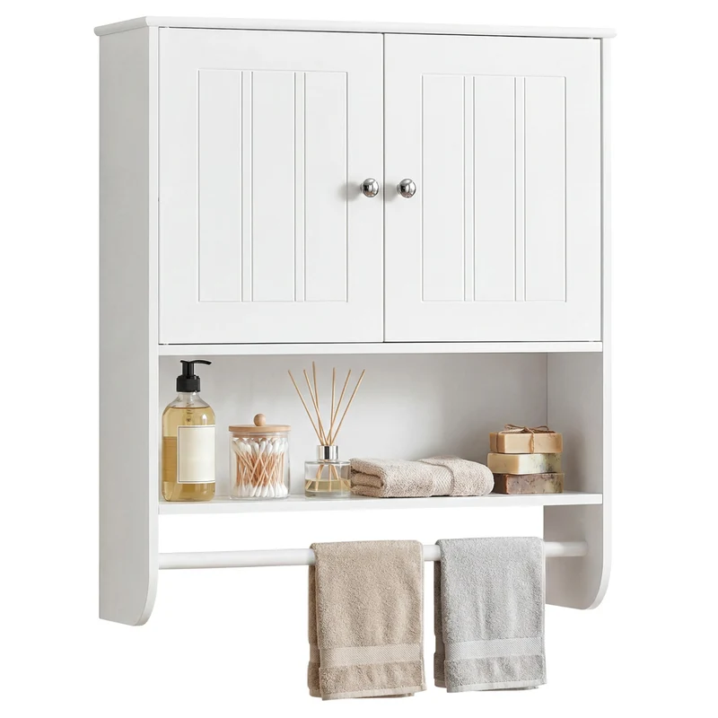 Bathroom Wall Cabinet With Towel Bar, Adjustable Shelf, White