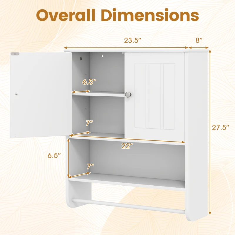 Bathroom Wall Cabinet With Towel Bar, Adjustable Shelf, White