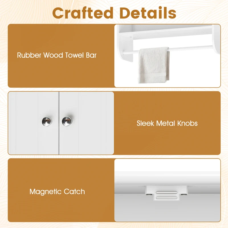 Bathroom Wall Cabinet With Towel Bar, Adjustable Shelf, White