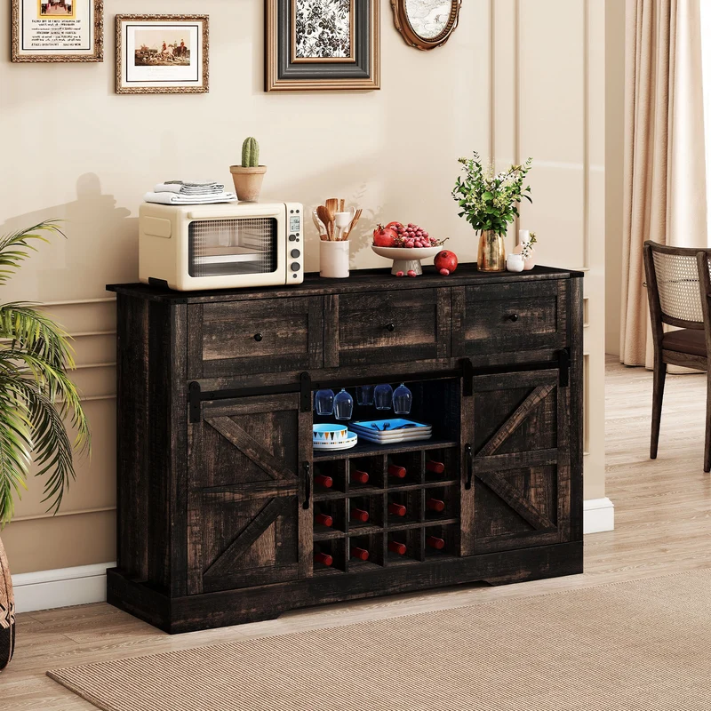 52" Wine Bar Cabinet with LED Lights, Oak