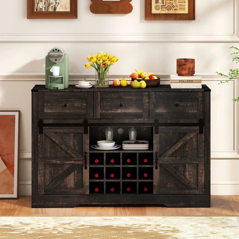 52" Wine Bar Cabinet with LED Lights, Oak