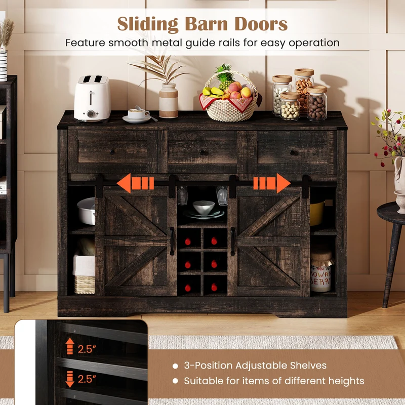 52" Wine Bar Cabinet with LED Lights, Oak