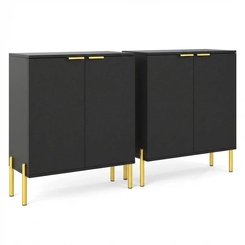2-Door Buffet Cabinet Sideboard, Set of 2, Black