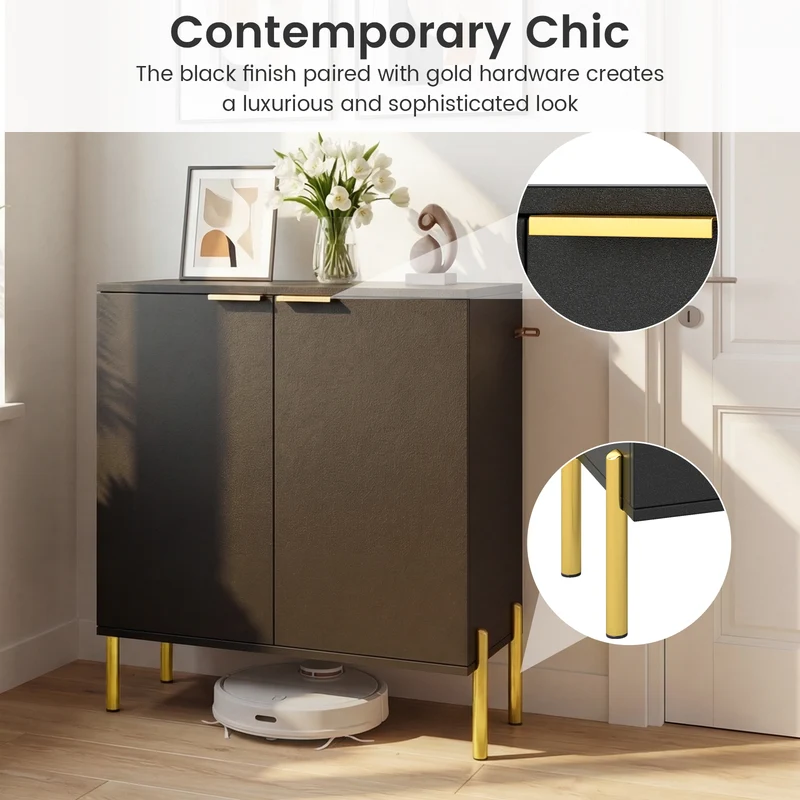 2-Door Buffet Cabinet Sideboard, Set of 2, Black
