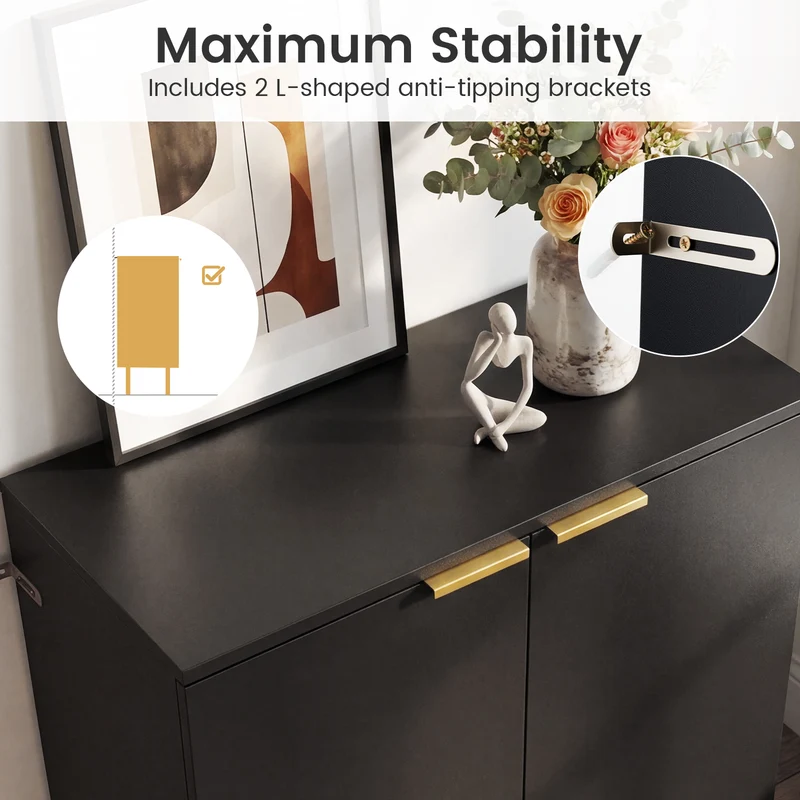 2-Door Buffet Cabinet Sideboard, Set of 2, Black