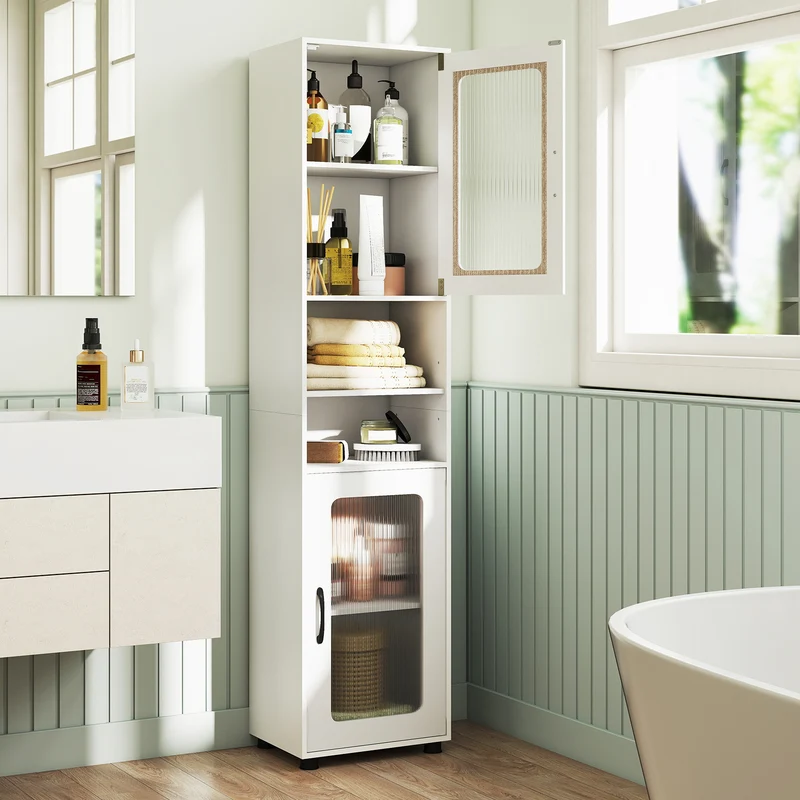 Tall Bathroom Storage Cabinet, 67 Inches, White