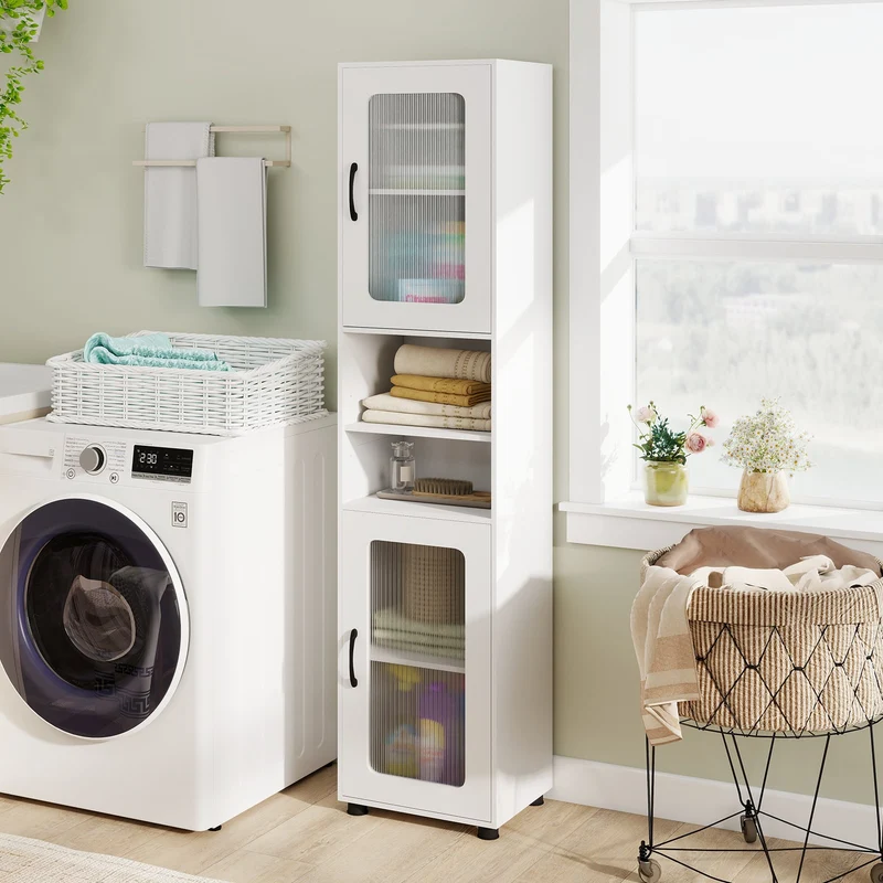 Tall Bathroom Storage Cabinet, 67 Inches, White