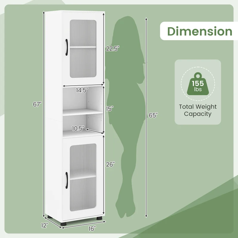 Tall Bathroom Storage Cabinet, 67 Inches, White