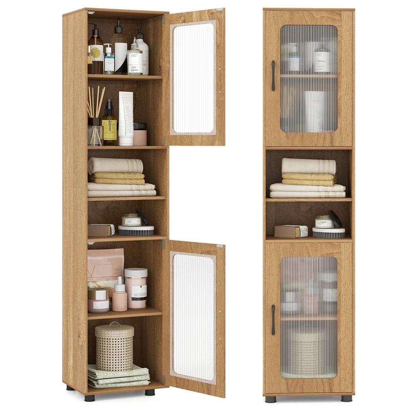 Tall Bathroom Storage Cabinet 67 In, Freestanding Organizer, Natural