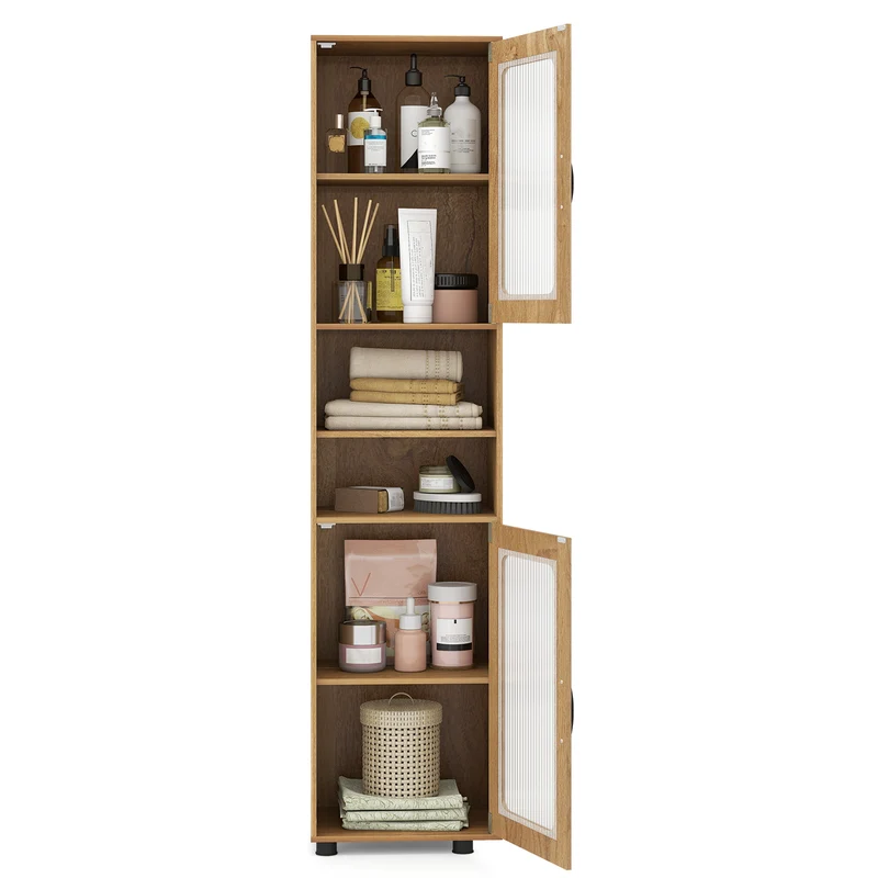 Tall Bathroom Storage Cabinet 67 In, Freestanding Organizer, Natural