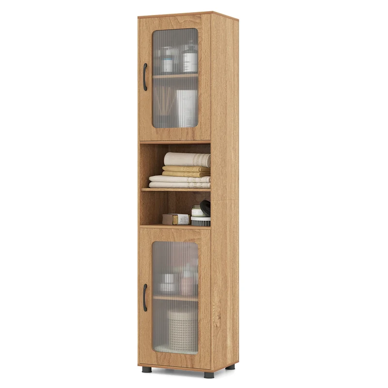 Tall Bathroom Storage Cabinet 67 In, Freestanding Organizer, Natural